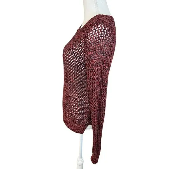 Old navy burnt orange crochet sweater casual fall Y2K boho open knit Crewneck - Picture 3 of 7